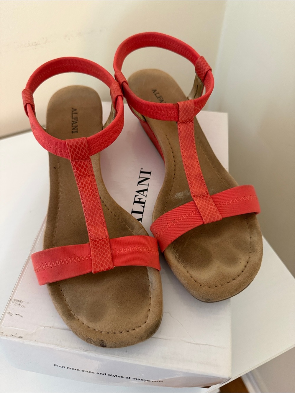 Alfani Bright Coral T-Strap Sandals